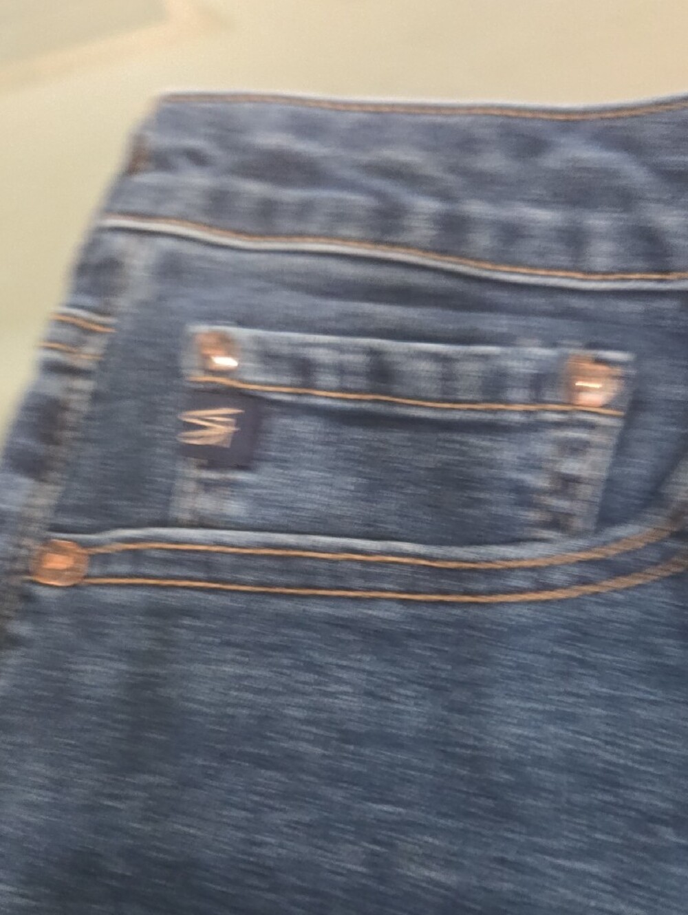 Seven7 Blue Denim Shorts with Tan Leather Patch - Picture 10 of 10